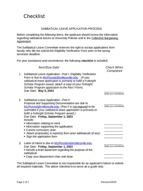 Sabbatical Leave Applicationsprovost Executive Vice Doc Template