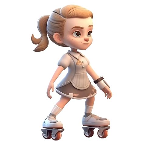 Representación 3d de una linda chica de dibujos animados en patines