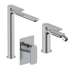 Set Miscelatore Lavabo Alto E Bidet Con Incasso Doccia Cromo Fusion