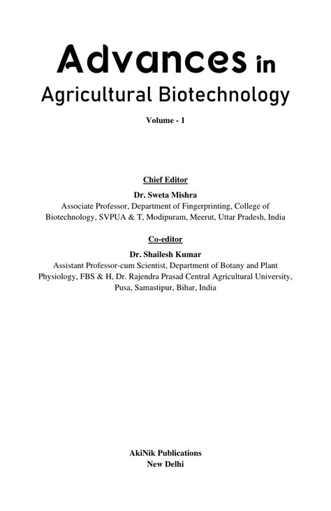 Pdf Advances In Agricultural Biotechnology Volume 1