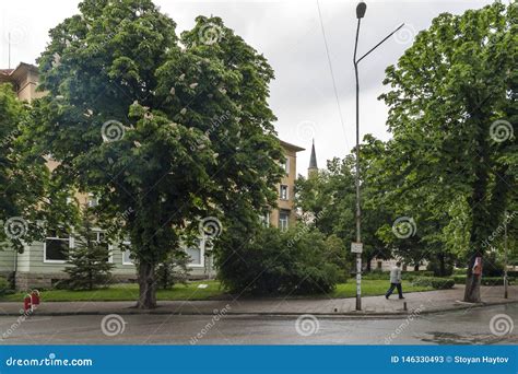 Building and Street at the Center of Town of Yambol, Bulgaria Editorial ...