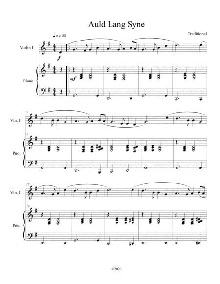 Auld Lang Syne Violin Solo With Optional Piano Accompaniment Arr B