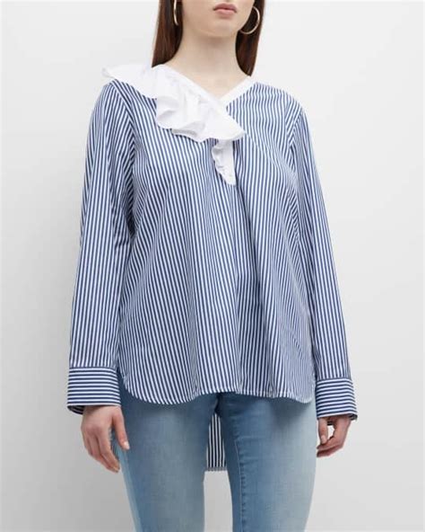 Harshman Plus Size Vivienne Striped Ruffle Trim Tunic Neiman Marcus