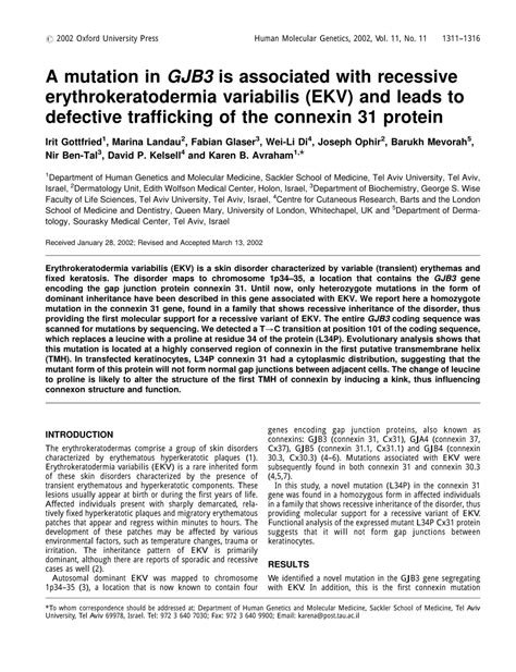 PDF A Mutation In GJB3 Is Associated With Recessive
