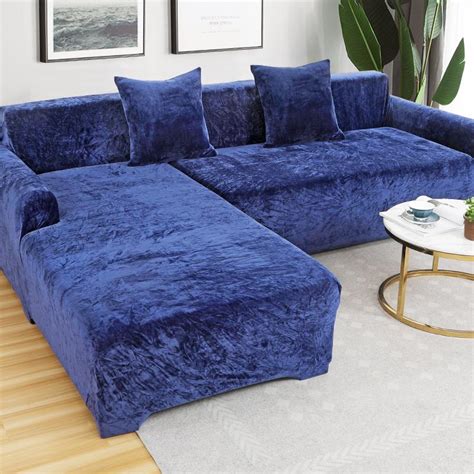 Stretch Velvet L Shape Sofa Covers,Thicken Plush Sectional Corner Couch ...