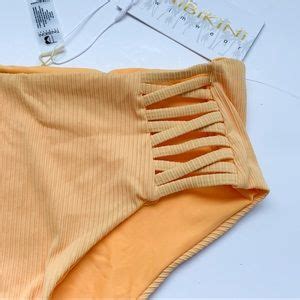Tinibikini Swim Tinibikini High Waist Ribbed Crisscross Yellow Bikini Swim Bottom Nwt Size