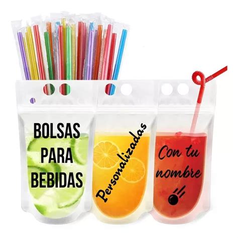 25 Bolsas Para Bebidas Personalizadas 500ml Drinkbags Pajita Envío gratis