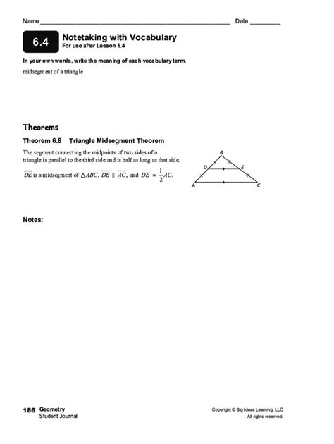 Fillable Online The Triangle Midsegment Theorem 6 4 Big Ideas Math