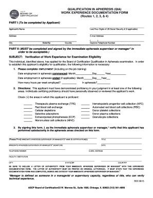 Fillable Online Ascp Qualification In Apheresis Qia Work Experience