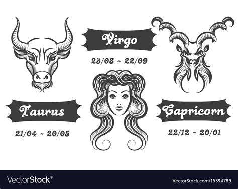 Zodiac Signs Of Virgo Taurus And Capricorn Vector Image