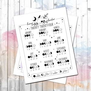 2024 Lunar Calendar, Moon Phase Planner, Monthly Lunar Cycle, Moon ...