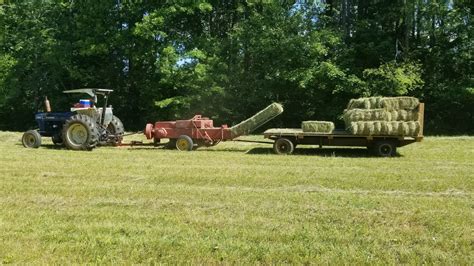 Baling Hay With The Massey Ferguson Square Baler And The Homemade Wagon