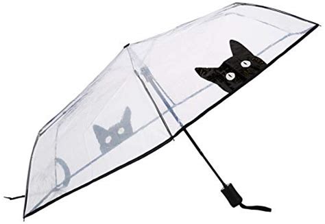 Parapluie Pliable Transparent Avec Chat Noir Compact Et Ouverture