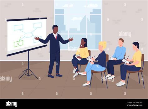 Business training flat color vector illustration. Corporate office ...