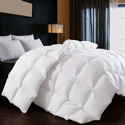 Whatsbedding Puffy White Goose Feather Down Comforter King Size Feather Down All Season Duvet