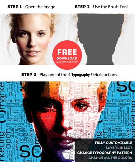 Typography Portrait Photoshop Free Actions | Typography portrait ...