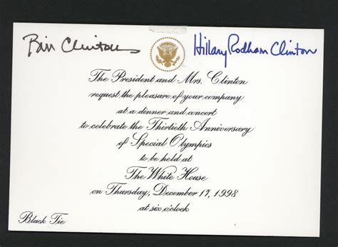 Invitation To A Clinton White House Dinner 1998 National Museum Of