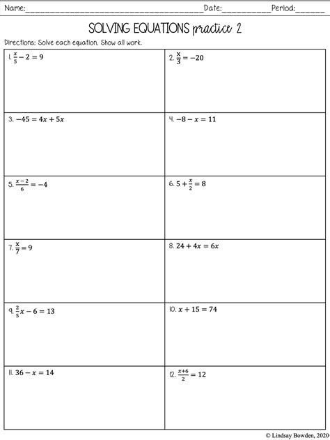 Solve Step Equations Worksheet E Street Light