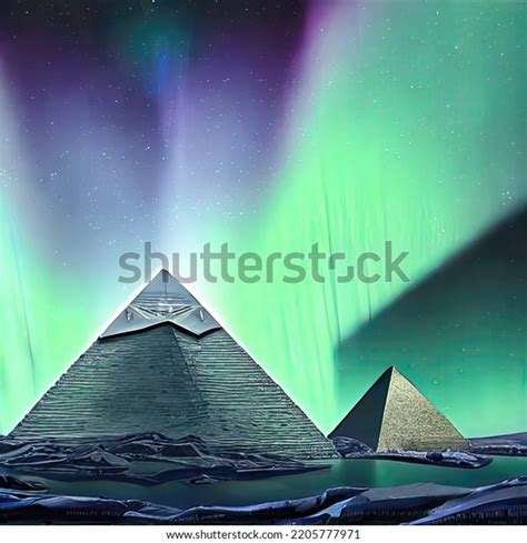 Egyptian Pyramids During Aurora Borealis Stock Illustration