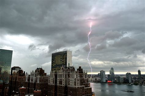 Lightning Hits One World Trade Center As Summer Storm Rolls In Over New