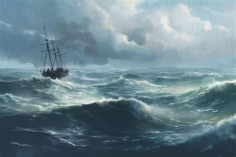 Premium Ai Image Storm Lonely Sailing Ship On Huge Waves Seascape