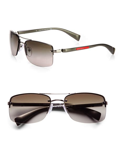 Lyst Prada Metal Rectangular Sunglasses In Gray For Men