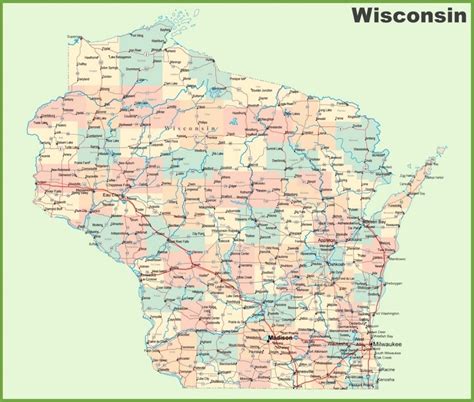 Road map of Wisconsin with cities - Ontheworldmap.com