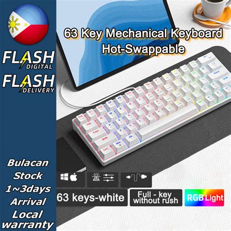 ZIFRIEND ZA646 Hot Swappable Mechanical Keyboard Blue Red Switch Wired 63 Keys RGB Backlit