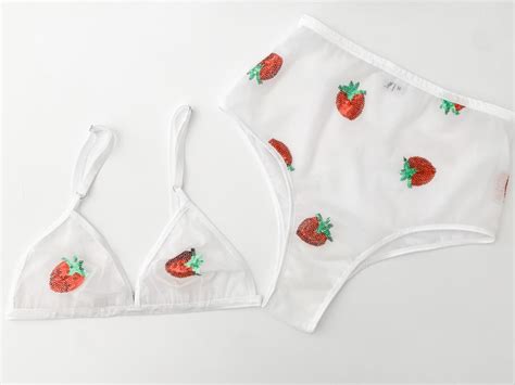 Sequin Strawberry Lingerie Set Sparkly Strawberries Bridal Etsy