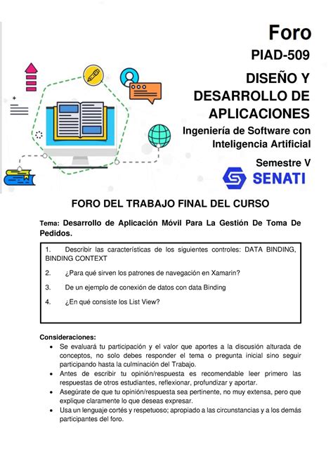 PIAD 509 FORO Sdsdsdsdsd FORO DEL TRABAJO FINAL DEL CURSO Tema