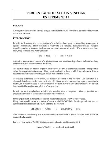 Determination Of The Acetic Acid In Vinegar