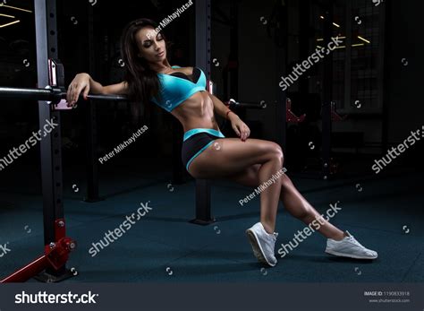 Sexy Fitness Brunette Woman Posing Dark Stock Photo Shutterstock