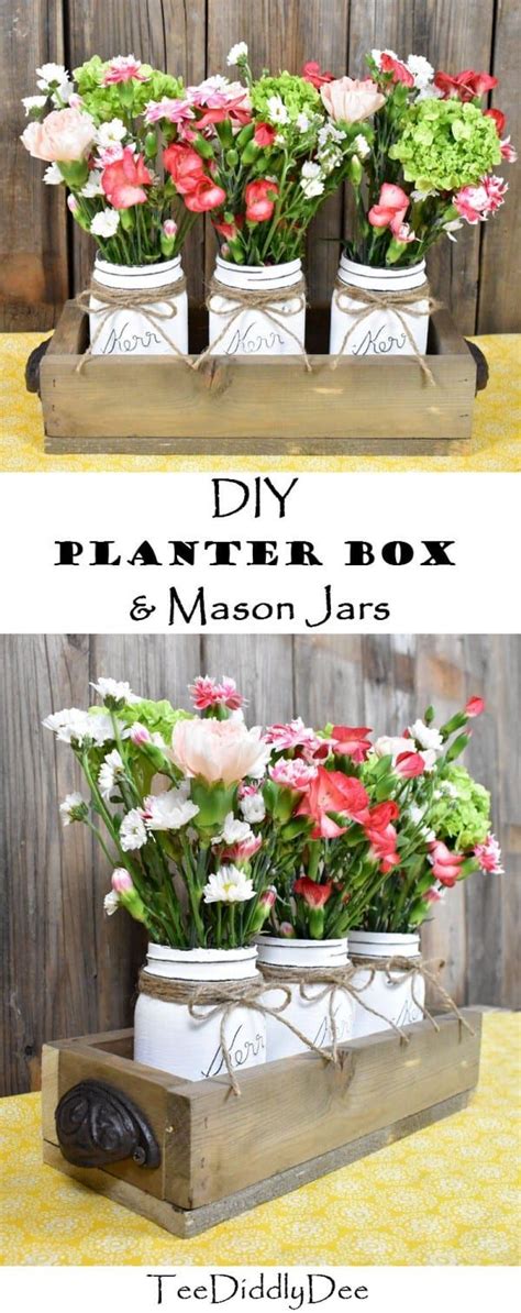 Diy Rustic Planter Box And Mason Jars Versatile Country Wooden Chippy Rustic Planters