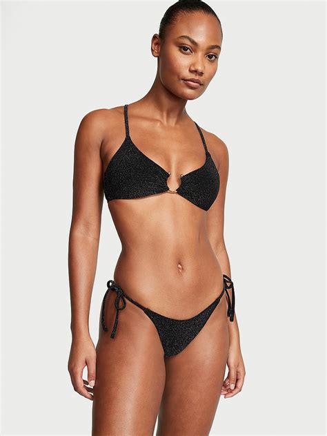 Buy Shimmer Side Tie Brazilian Bikini Bottom Black Shimmer Order Bikini Bottom Online
