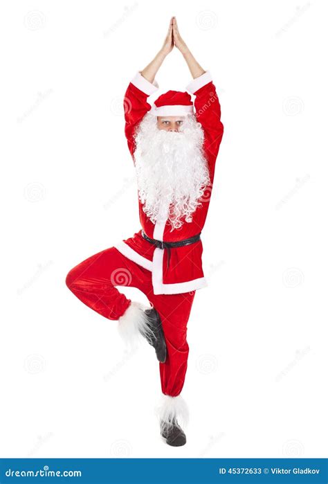 Santa Claus Doing Yoga Exercise Stock Image Image Of Merry Costume