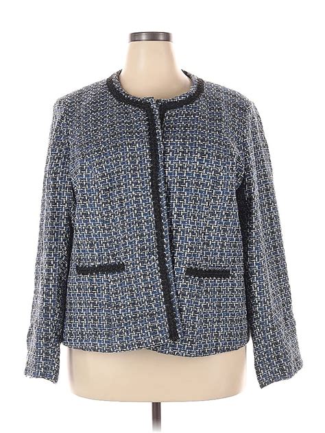 DressBarn 100 Acrylic Houndstooth Jacquard Marled Tweed Blue Blazer