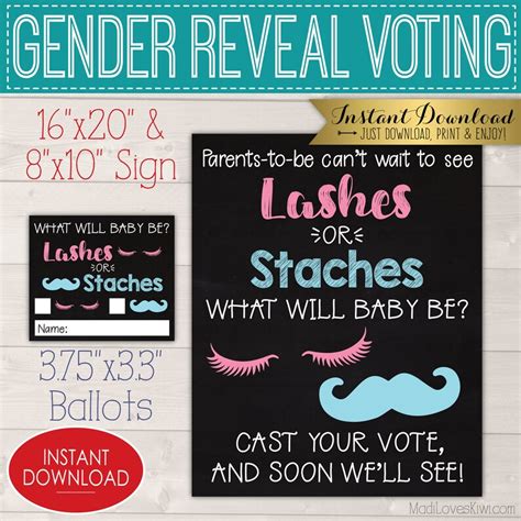 Lashes Or Staches Gender Reveal Voting Sign Printable Etsy