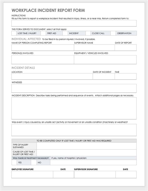 Printable Workplace Accident Report Form