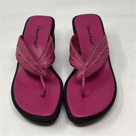 Baretraps Pink Leather Kanya Wedge Thong Sandal Women… Gem