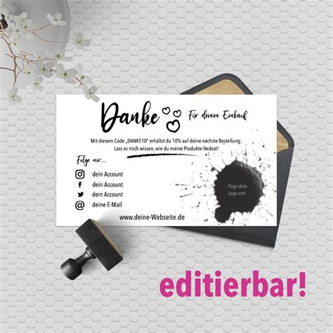 Editierbar Danke F R Deinen Einkauf Printable Business Karte