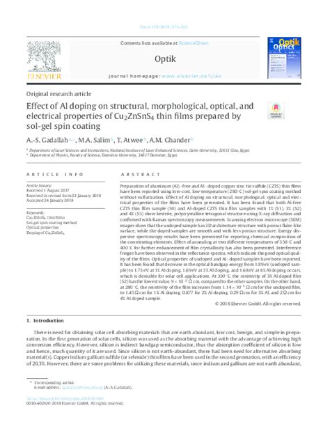 Pdf Effect Of Al Doping On Structural Morphological Optical And