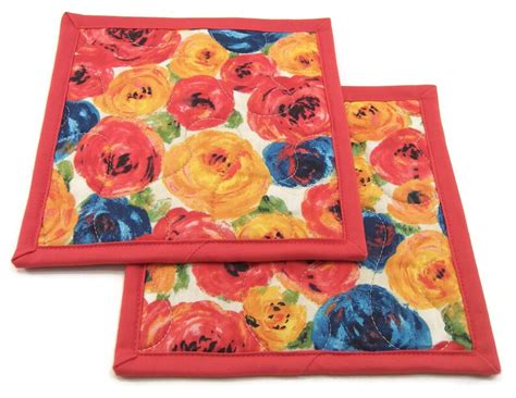 Floral Hot Pads Quilted Pot Holders Colorful Flowers On Etsy