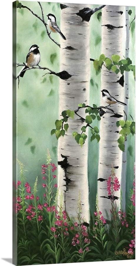 Greatbigcanvas Chickadees In The Birch Trees Canvas Wall