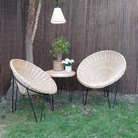 Set of Wicker Chair and Wicker Table - Natural Color - PadaWorks