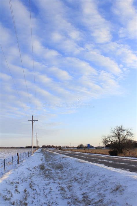 Autoestrada De Neve Do Kansas Linhas El Tricas Nevando E Um C U