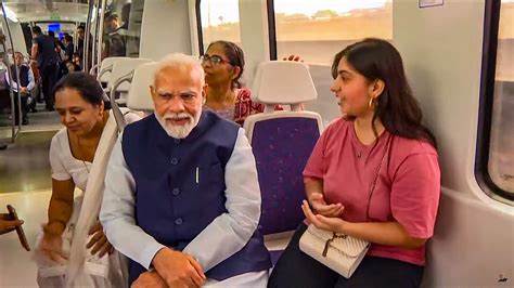 Pm Modi Takes Metro Ride On His Birthday Inaugurates Delhi Airport Metro Express Line Extension