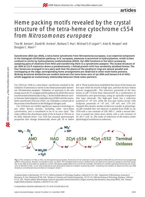 (PDF) Heme packing motifs revealed by the crystal structure of the tetra-heme cytochrome c554 ...