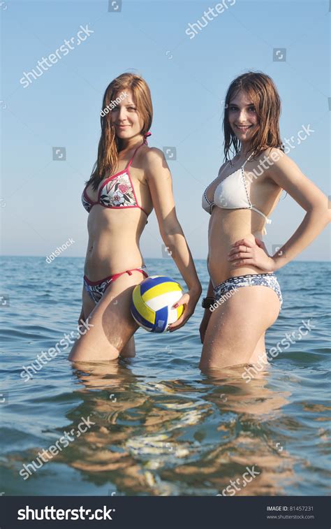 Two Hot Girls Posing Bikini Posing Stock Photo Shutterstock