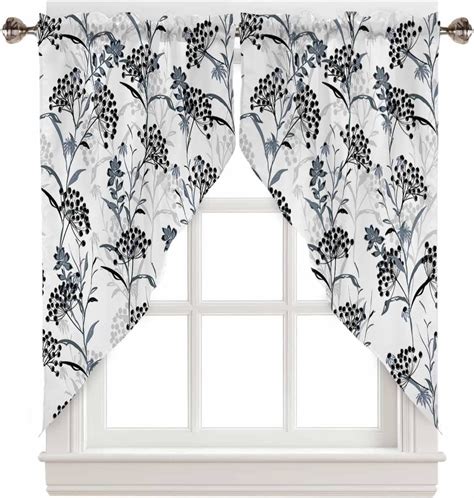 Lsrtoss Black Blue Botanical Swag Valances For Windows Spring Floral Kitchen Window