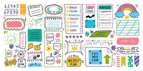 Vector Illustration Of Cute Diary Border Elements With Bullet Journal ...